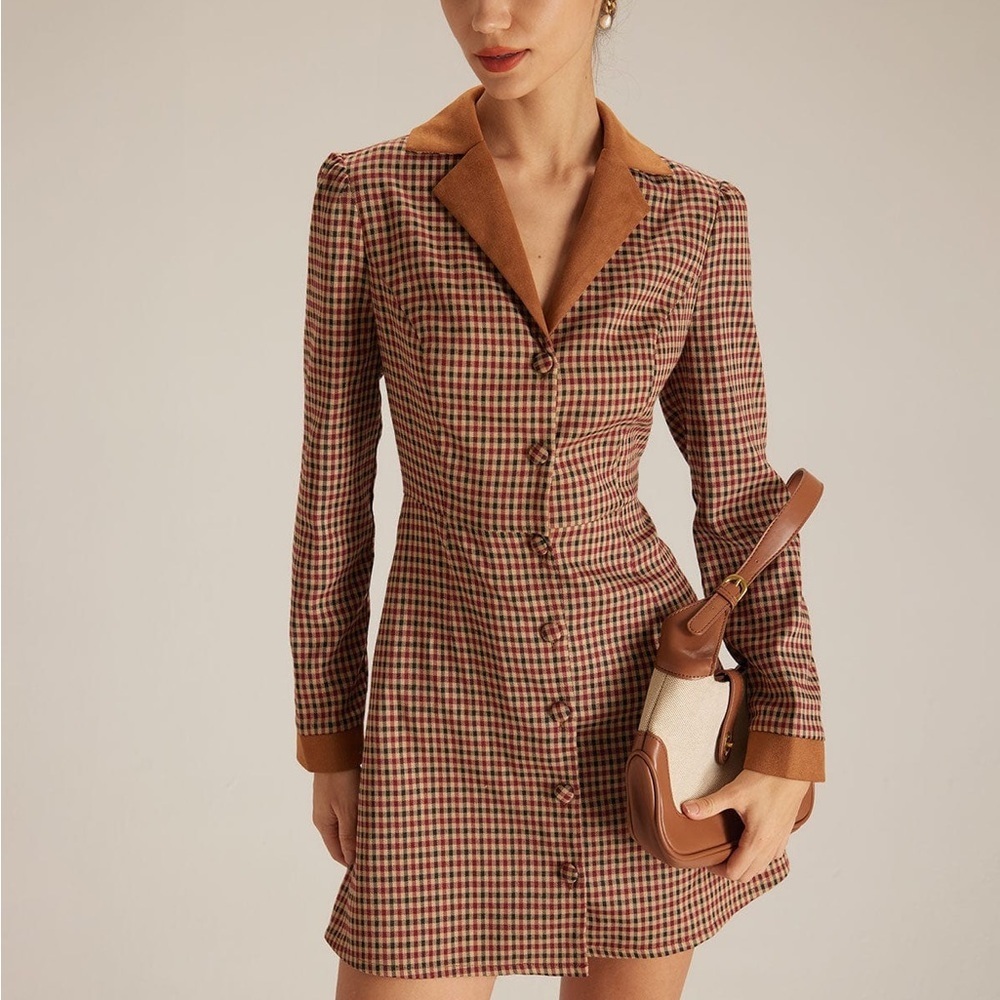 RIHOAS Brown Plaid Button-Up Dress